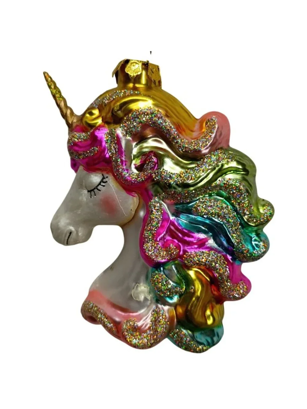 Rainbow Glass Unicorn Christmas Ornament With Glitter Accents Mythical Fantasy H